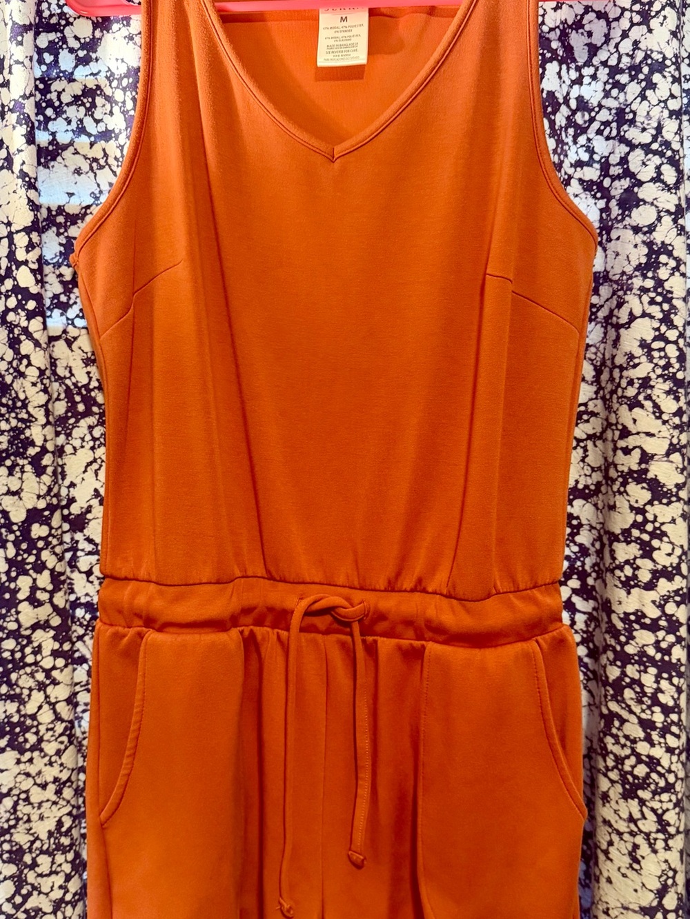Sleeveless V-Neck Drawstring Romper in Burnt Orange ALDI Serra Brand